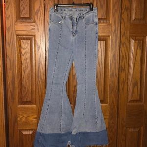 Two tone high waisted bell bottom jeans